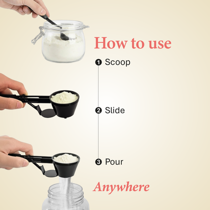 CleanPour Scoop • The Spill-Free Way to Load Wellness Powders Into Any Bottle