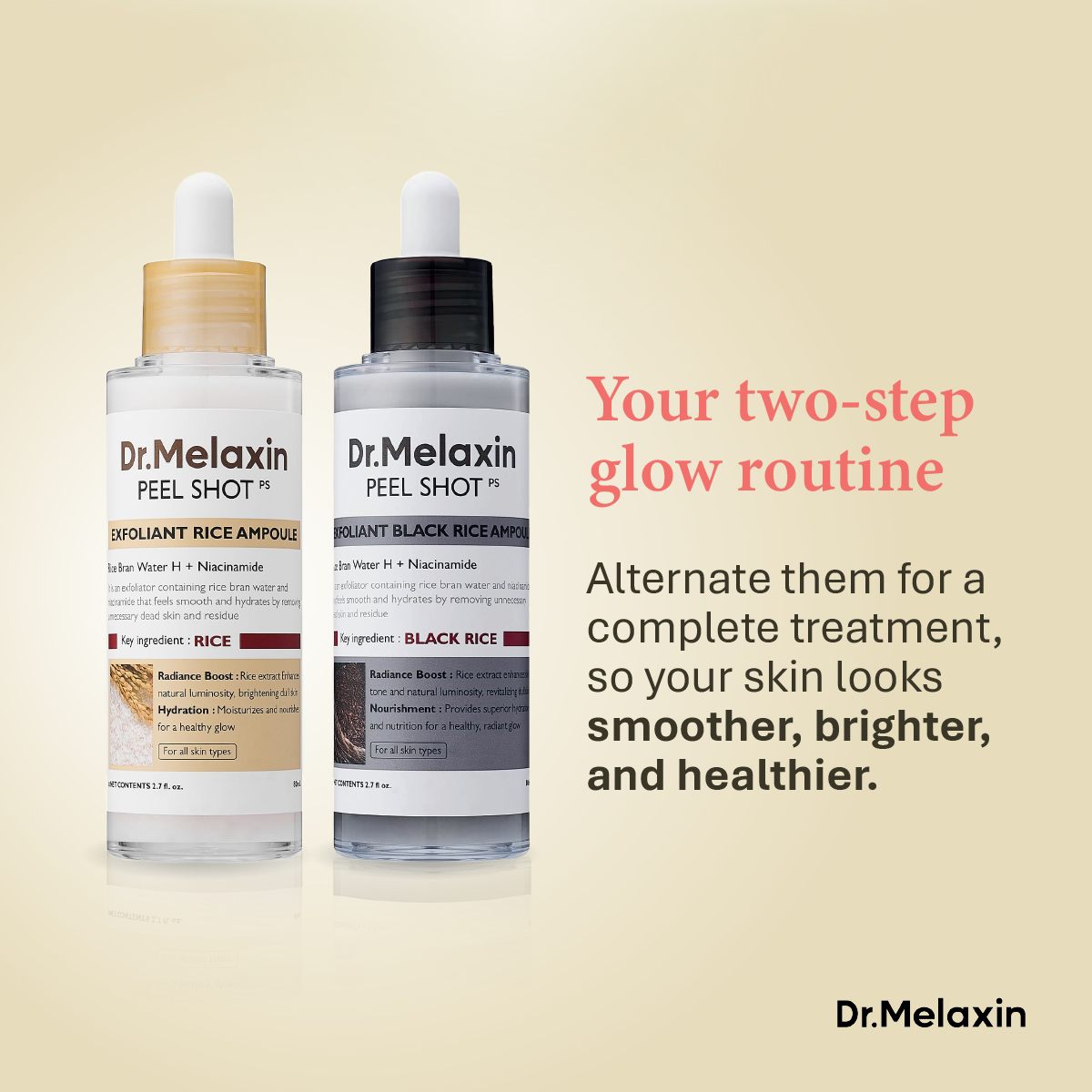 Dr. Melaxin Rice Peel Shot • Exfoliating Rice Serum Ampoules for Glow