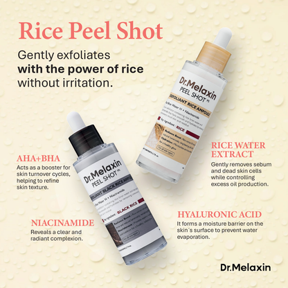 Dr. Melaxin Rice Peel Shot • Exfoliating Rice Serum Ampoules for Glow
